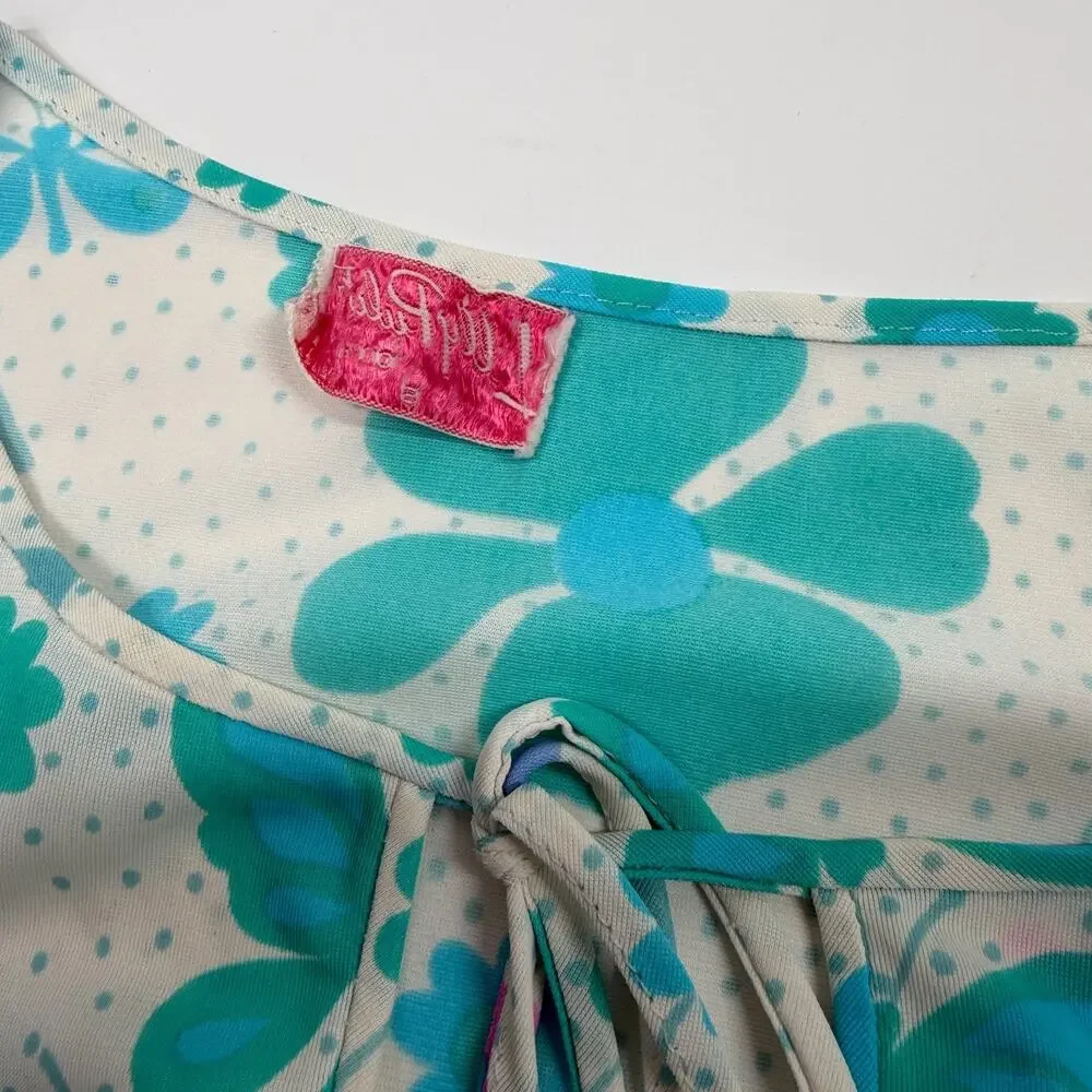 Vintage Lilly Pulitzer 60s 70s Nylon Nightgown Dress Floral Singed Print Small
